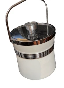 Retro White Plastic: Silver Plate ice bucket Vintage. RARE Find - Picture 1 of 11