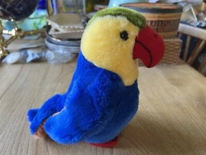 Juguete suave vintage alemán STEIFF loro década de 1980 escritorio mascota exhibición utilería - Imagen 1 de 6