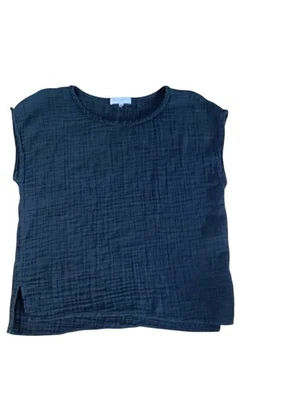 Michael Stars Black Cotton Gauze Cropped Top, Short Sleeved, Frayed Edges, Sz S - Image 1 of 4