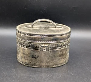 Vtg Vera Lucino Silver Hinged Box 2003 Zipper Detail Red Velvet Lining 5x4 Oval - Picture 1 of 8