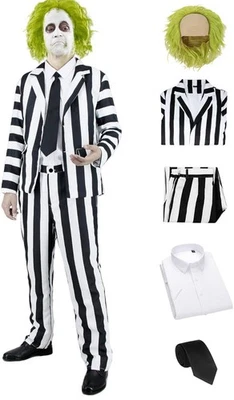 Disfraz de Cosplay Beetlejuice Rayas Blancas y Negras, Adulto Talla S Foto 1 de 3