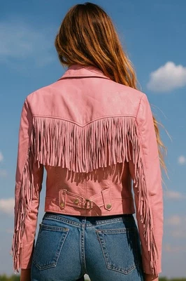 Michael Hoban North Beach Pink Leather Jacket 5 6 Fringe Coat Womens Vintage - Image 1 of 4