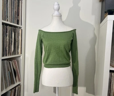 Suéter Y2K Delia’s Verde Brillo Fuera del Hombro Cintura Cintada Manga Larga Para Mujer’s S Foto 1 de 4