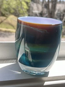 Glassybaby Votive Gorgeous Blue Teal Swirl KINDFULL 1439 Pre-Triskelion Sold Out - Picture 1 of 23
