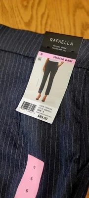 NWT RAFAELLA STRETCH PANTS WOMENS SZ 6 *CHARCOAL W PINSTRIPE MSRP $89 - Image 1 of 4