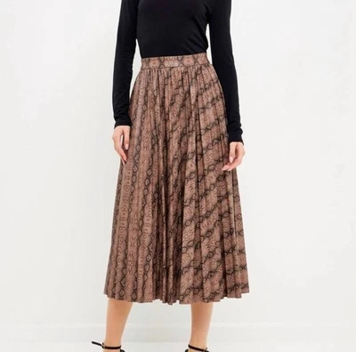 Falda midi plisada con estampado de serpiente rosa sin fin línea A en animal Foto 1 de 4