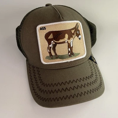 Goorin Bros. Animal Farm ASS Donkey Olive Green Mesh Snapback Trucker Hat Cap - Image 1 of 4