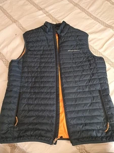 Eddie Bauer Vest EB650 Blue Orange 80% Down 20%Feather Quilted Lightweight Sz TL - Picture 1 of 16