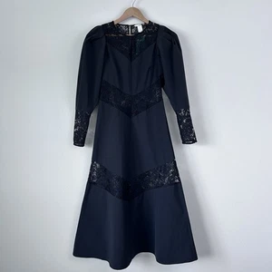 H&M Black Lace Victorian Witchy Goth Grunge Sheer Midi Dress Puff Sleeve NWT - Picture 1 of 21