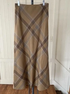 Ralph Lauren Vintage Plaid Tan Maxi Wool Skirt Sz 4 - Picture 1 of 8