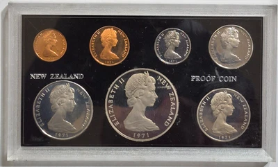 1971 New Zealand Treasury 7pc Proof Coin Set in  Acrylic Case  -B80 - Image 1 of 2