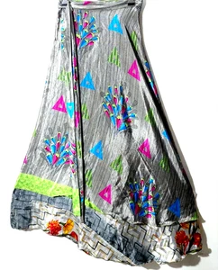 Increíble-arte Vintage Seda Sari Magic Wrap Falda Reversible Doble Capa Falda, - Imagen 1 de 6