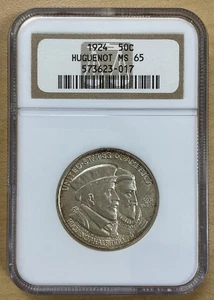 1924 Huguenot Commemorative Half Dollar NGC MS 65 - Picture 1 of 2