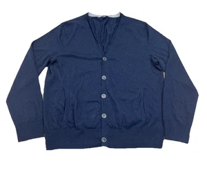 Gap Y2K Extra Fine Merino Wool Cardigan Sweater Mens XL Navy Blue Grandpa Mature - Picture 1 of 14