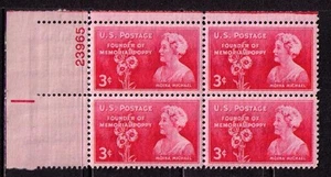 US USA Sc# 977 MNH FVF PLATE# BLOCK Moina Michael Poppy Flower - Picture 1 of 1