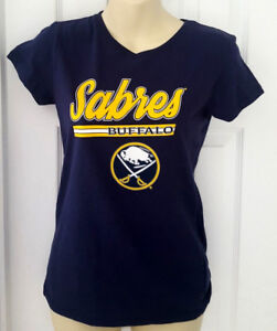BUFFALO SABRES Girls T Shirt XL Extra Large 14/16 Tee Silver Sparkle Logo New 