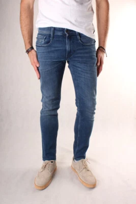 Jeans Uomo Replay M914Y 353 862 007 BASSO, Blu, SLIM Nuovi