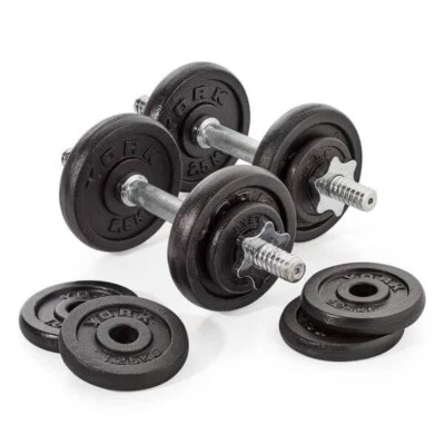 York 20kg Hantel Gewichtsset Heim Fitnessstudio Lifting Gusseisen Platten mit Metallkragen