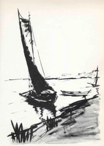 FRED NIEBEL - SCHIFFE am STRAND - 1955 Original Lithografie - Picture 1 of 1