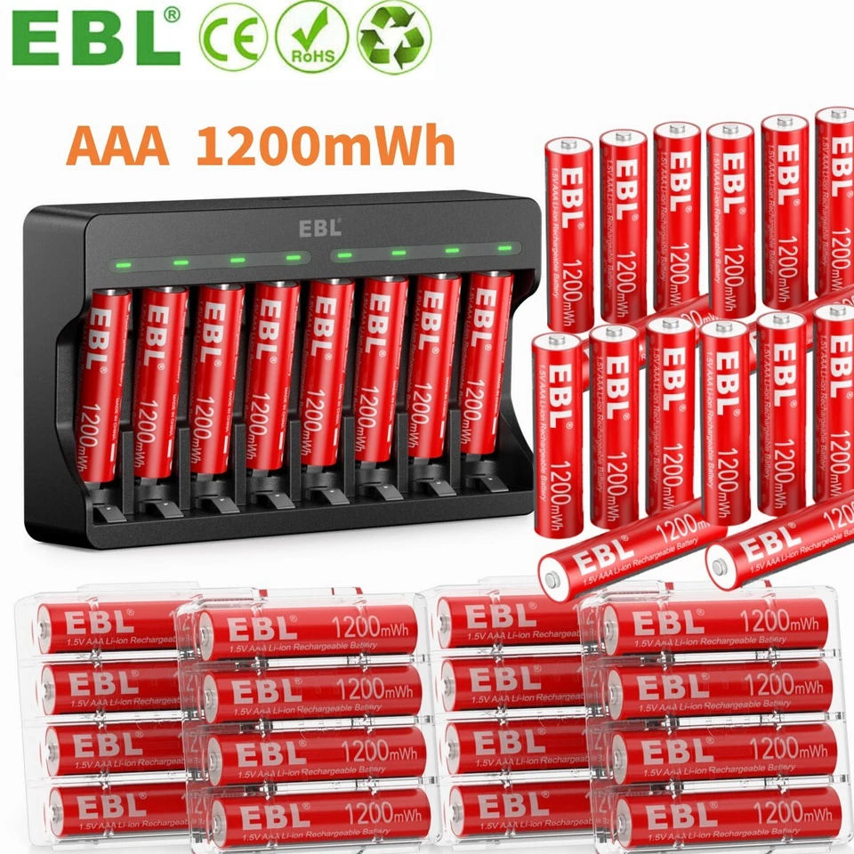 EBL 1,5V wiederaufladbare AAA 1200mWh Lithium Li Ionen Batterien/Akkus ladegerät - Bild 1 von 4