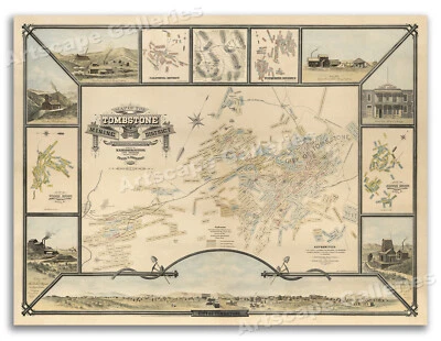Tombstone Arizona Mining Claim District 1881 Vintage Map - 18x24