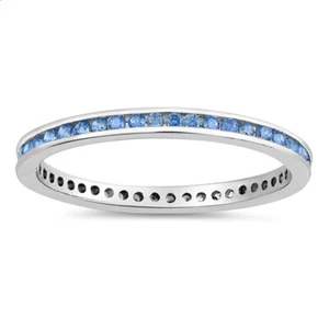 Blue CZ Round Eternity Stack Ring New 925 Sterling Silver Band Sizes 2.5-9 - Picture 1 of 4