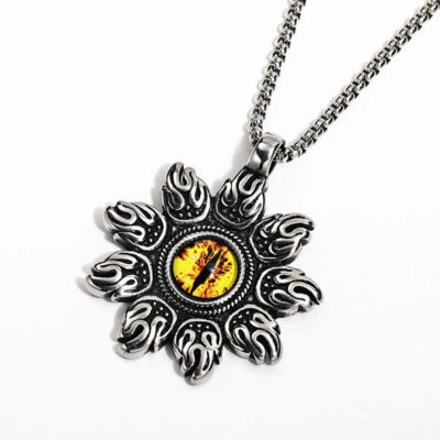 Collar Colgante Hombre Budista Amuleto Fuego Rojo o Azul Mal de Ojo Acero Inoxidable Foto 1 de 4