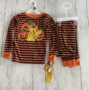 Pokemon Halloween 2 piece Black/Orange Striped PJ Set-Kids Size 6 NEW - Picture 1 of 10