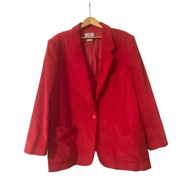JP Collections Woman's Blazer Size 24 Vintage Red Corduroy Jacket Pockets Lined - Image 1 of 4