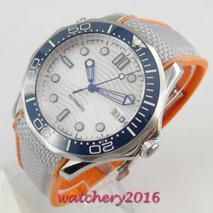 41mm Sterile Automatic Men's Watch NH35 White Dial Sapphire Glass Rubber Strap - Picture 1 of 5
