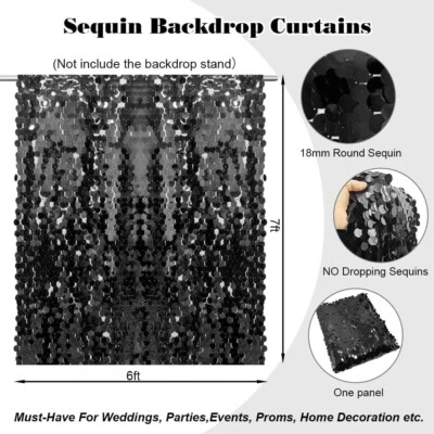 Black 6x7ft Sequin Backdrop Premium Quality Shimmer Wall Curtain for Photography - Image 1 of 4