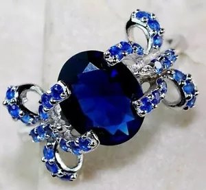 4CT Treated Blue Sapphire 925 Solid Genuine Sterling Silver Ring Sz 8 U4-5 - Picture 1 of 3