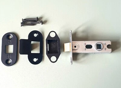 Matt Black door standard latch 63mm body , Dust Bucket, face plate & screws New - Image 1 of 4