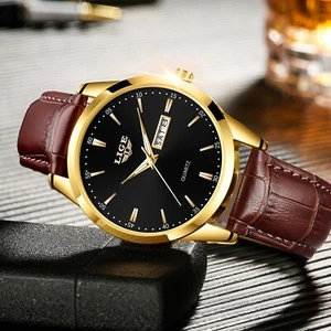 LIGE Men Watches Quartz Luminous Date Wristwatch Leather Strap Male Watch Gifts - Picture 1 of 7