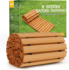8' Wooden Garden Pathway,Outdoor Roll Out Cedar Straight Walkway,Patio Path Deco - Picture 1 of 9