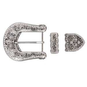 Western Floral Scroll Rhinestone Belt Buckle Set for Replacement & Leather Craft - Picture 1 of 12
