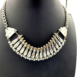 Vintage Silber & Goldfarbene Perlen Statement Halskette Kette Verstellbarer Verschluss - Bild 1 von 5
