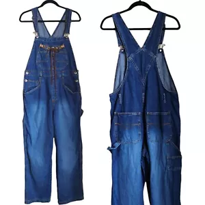 Vintage Carolina Baggy Y2K Denim bib Overalls Size L Large Carpenter Lace Up - Picture 1 of 13