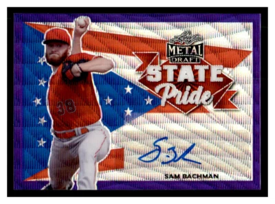 2021 Leaf Metal Draft Cracked Purple wave Sam Bachman State Pride #/15 (r72549) - Image 1 of 2