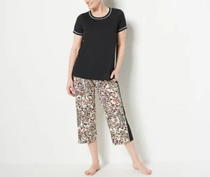 Cuddl Duds - Cool & Airy Ultra Tee & Cropped Pant PJ Set - Black Leopard - Bild 1 von 6