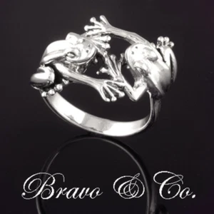 1R-015 Hallmark 925 Solid Sterling Silver Two Frogs Ring SIZE 12 - Picture 1 of 4