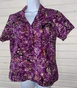 Camisa De Colección Columbia Talla MEDIANA Púrpura River Resort Batik Abotonada 100% Algodón Usada en Excelente Condición - Imagen 1 de 11