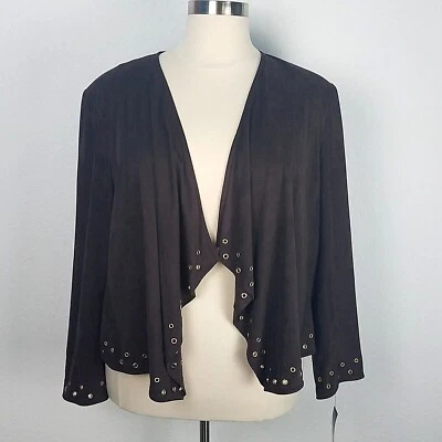 INC International Concepts Faux Suede Jacket 3X Brown Open Front Cardigan New  - Image 1 of 4