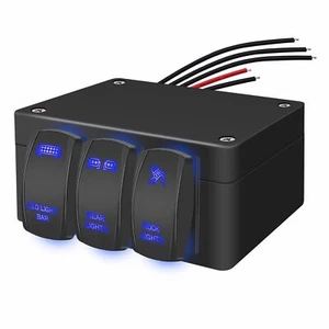 3 Gang Rocker Switch Panel Blue 12V 24V DC Rocker Switch Box Rear Lights Rock... - Picture 1 of 6