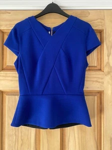 ROLAND MOURET Cobalt Blue Short Sleeved Peplum top - UK10 Worn Twice - Picture 1 of 11