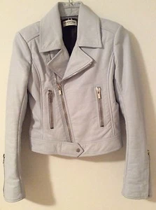 BALENCIAGA NEW MOTO ICE SKY BLUE LAMBSKIN BIKER JACKET: Sz 36, MSRP$2745, Preown - Picture 1 of 12