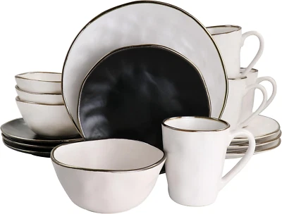 Roman 16 Piece Stoneware Dinnerware Set in Assorted Matte with Gold Rim, ELM-MAT - Image 1 of 4