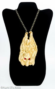 Gargoyle Necklace Gold Painted Molded Latex Medallion W/  28" Gold Chain - Picture 1 of 1
