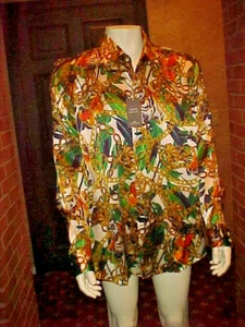NWT MENS HAWES & CURTIS BEAUTIFUL SILK SHIRT JUNGLE, FERNS, CHAINS SIZE 3XLARGE - Picture 1 of 11