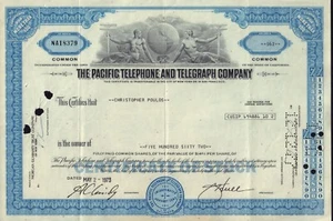 The Pacific Telephone & Telegraph Co NY/ SF (jetzt ATT) - Zahlungsempfänger Christoper Poulos - Bild 1 von 1